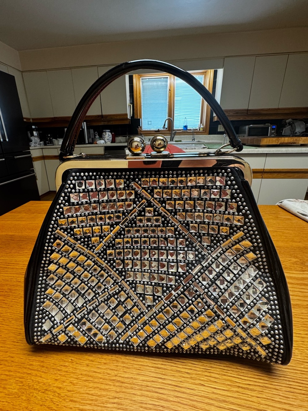 Embellished Black Top-Handle Evening Bag